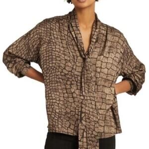 Reiss Jessie Snake Print Tie Neck Top Blouse Size 6